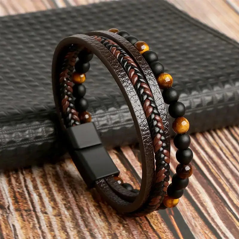 Classic Woven Leather Bracelet – Stylish & Durable – The Crew
