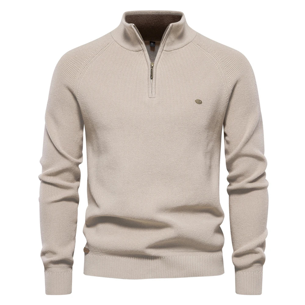 Men’s Beige Cotton Zip Up Cardigan – The Crew