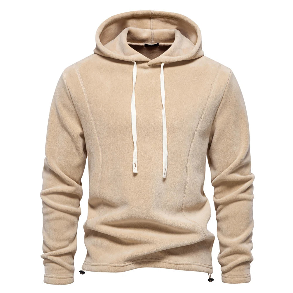 Beige warm pullover hoodie men front – The Crew