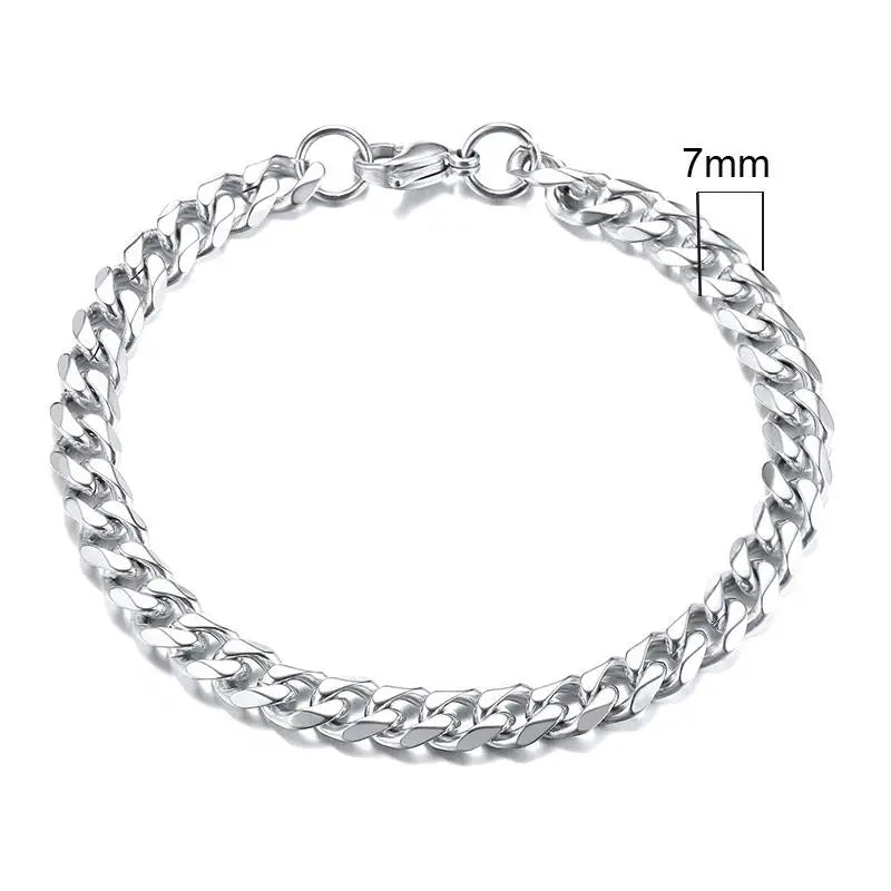 Silver Cuban link stainless steel bracelet 7mm – The Crew