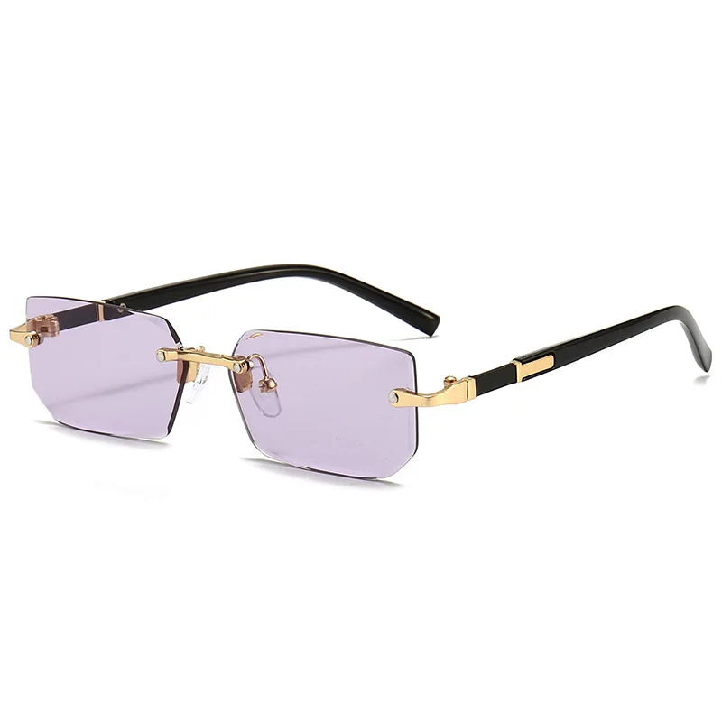 Men’s Rimless Square Sunglasses Purple Lens – The Crew