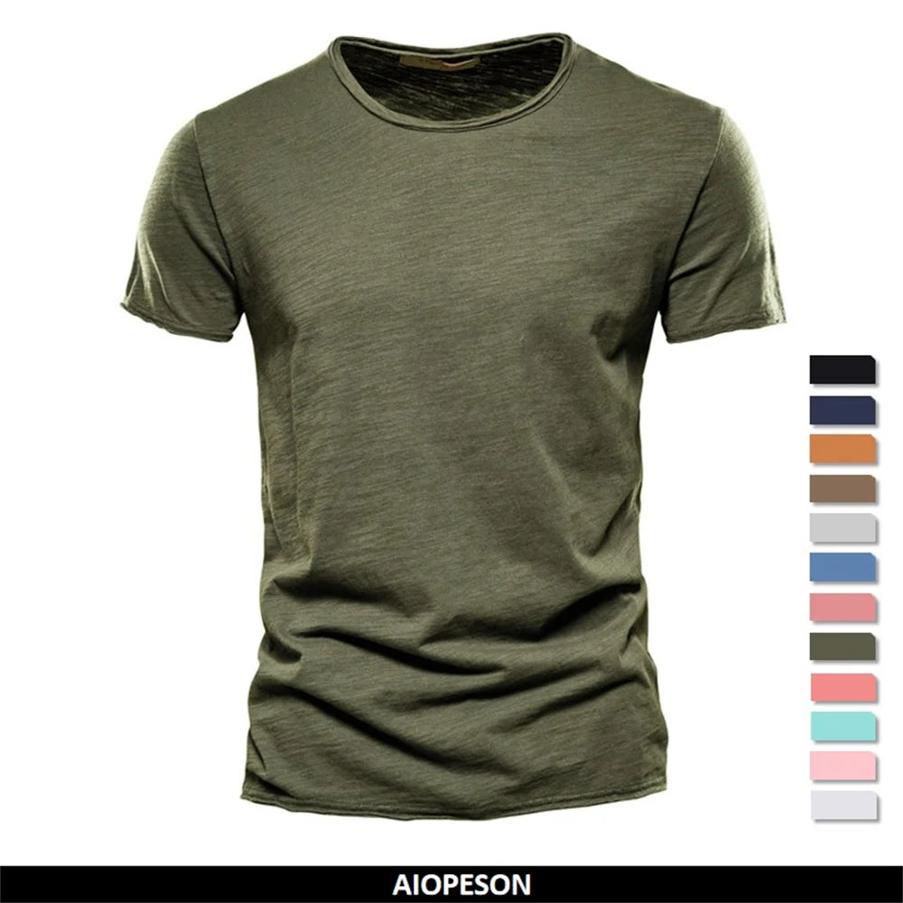 Olive green cotton T-shirt front view – The Crew