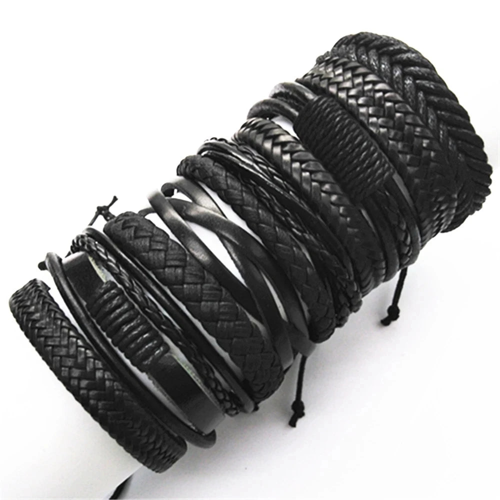 10-piece black braided leather bracelet set – The Crew