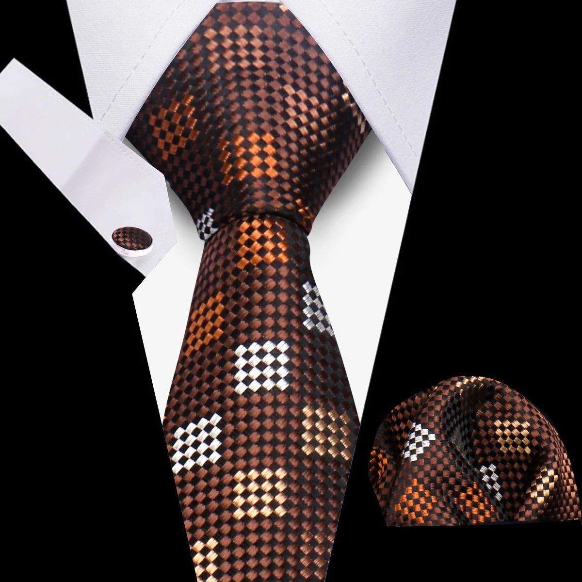 Men’s 3 - Piece Plaid Tie Set with Cufflinks & Hanky - The Crew