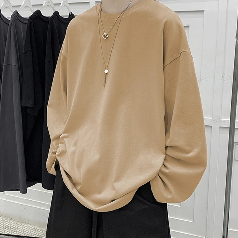 Beige oversized cotton t-shirt back view – The Crew
