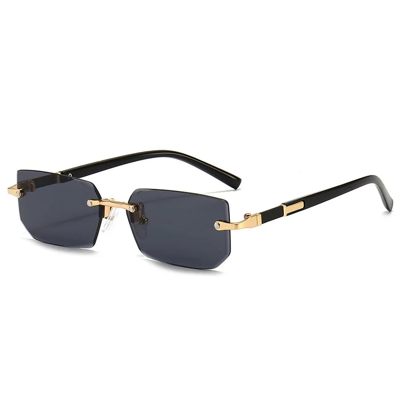 Men’s Rimless Square Sunglasses Black Gold – The Crew