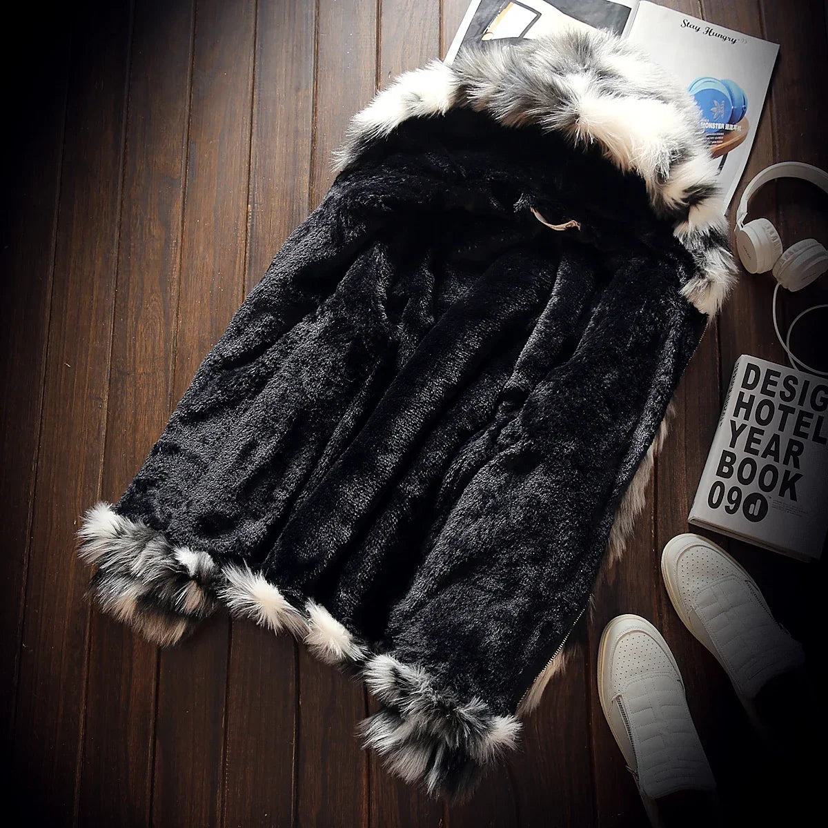 Black faux fur coat inside lining – The Crew