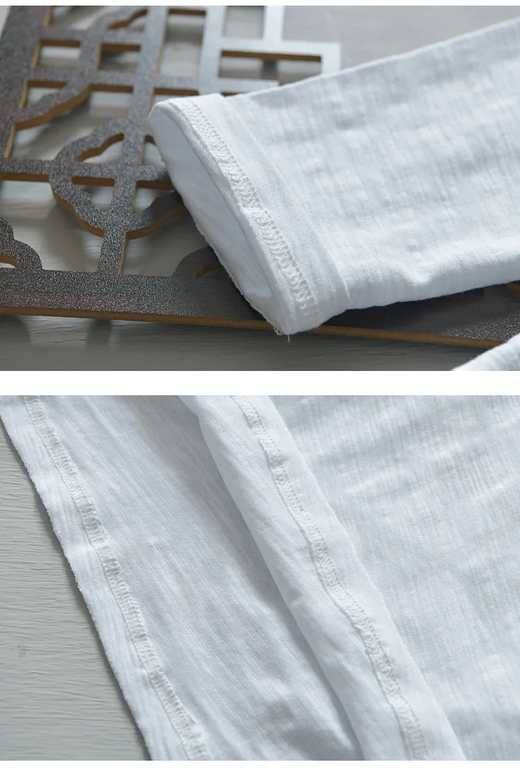 White  cotton T-shirt Cuff and stitching– The Crew