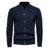 Men’s Navy Cotton Knit Cardigan Front View – The Crew