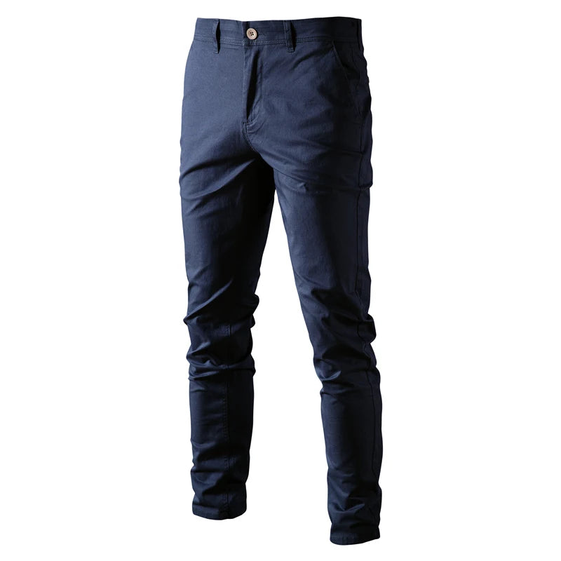 Men’s Navy Slim Fit Cotton Pants Front View – The Crew