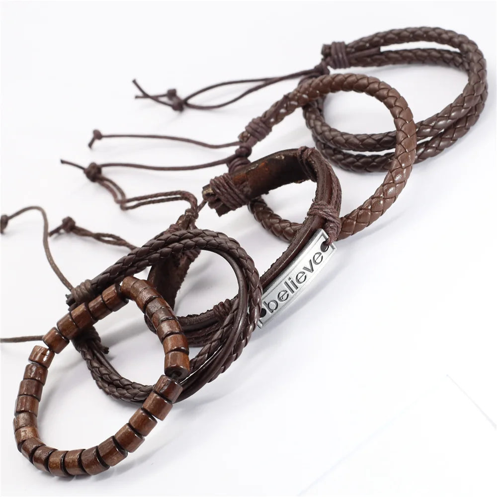 Black leather bracelet with charm detail – The Crew