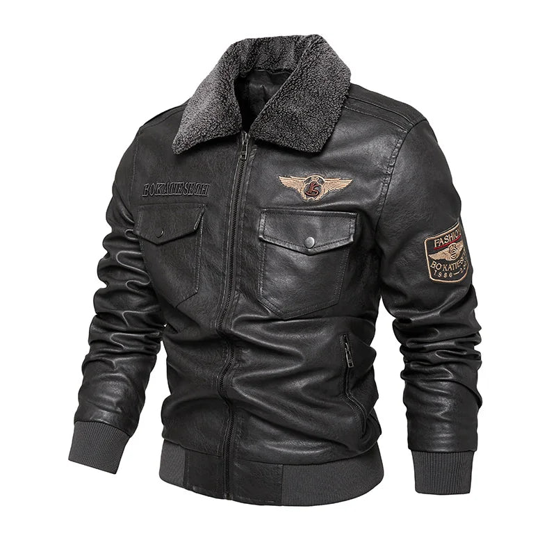 Black biker jacket lifestyle front – The Crew