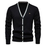 Men’s Black V Neck Cotton Cardigan Front View – The Crew