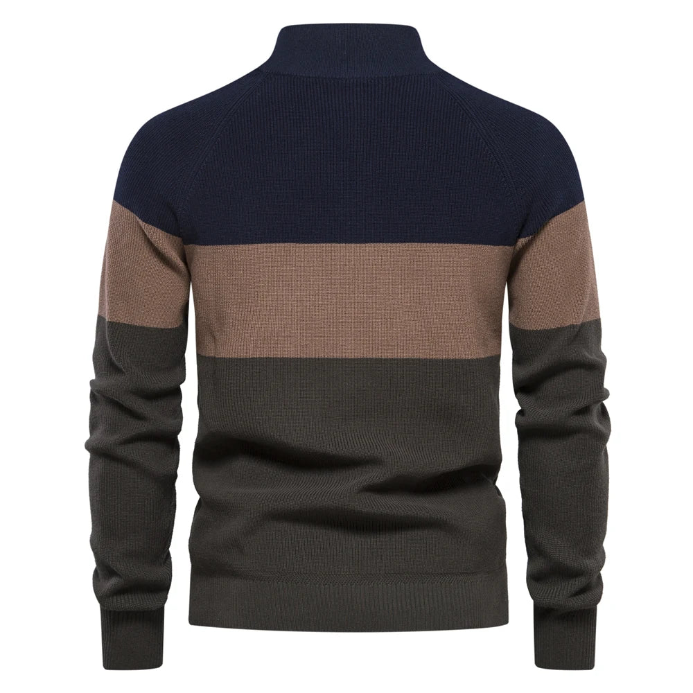 Brown and navy zip cardigan rear angle men – The Crew