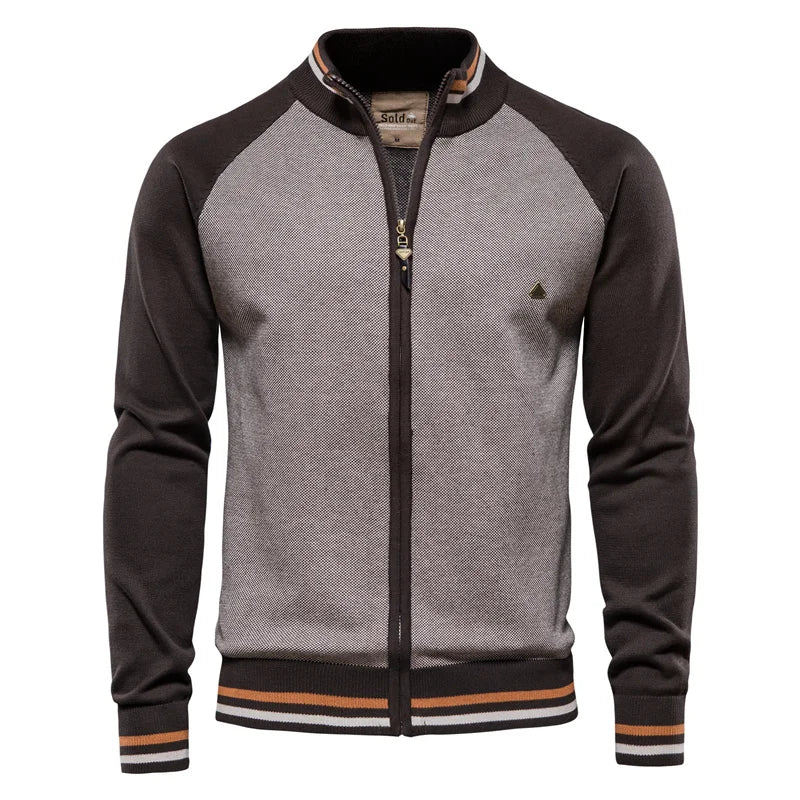 Brown and beige modern zip cardigan front men – The Crew