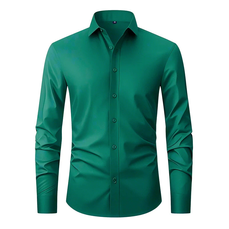 Green slim fit men shirt wrinkle resistant fabric – The Crew