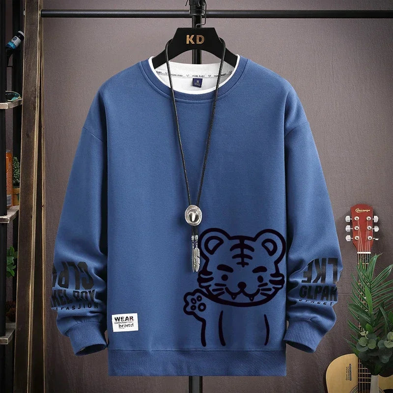Men’s Japanese Tiger Sweatshirt Blue Color – The Crew