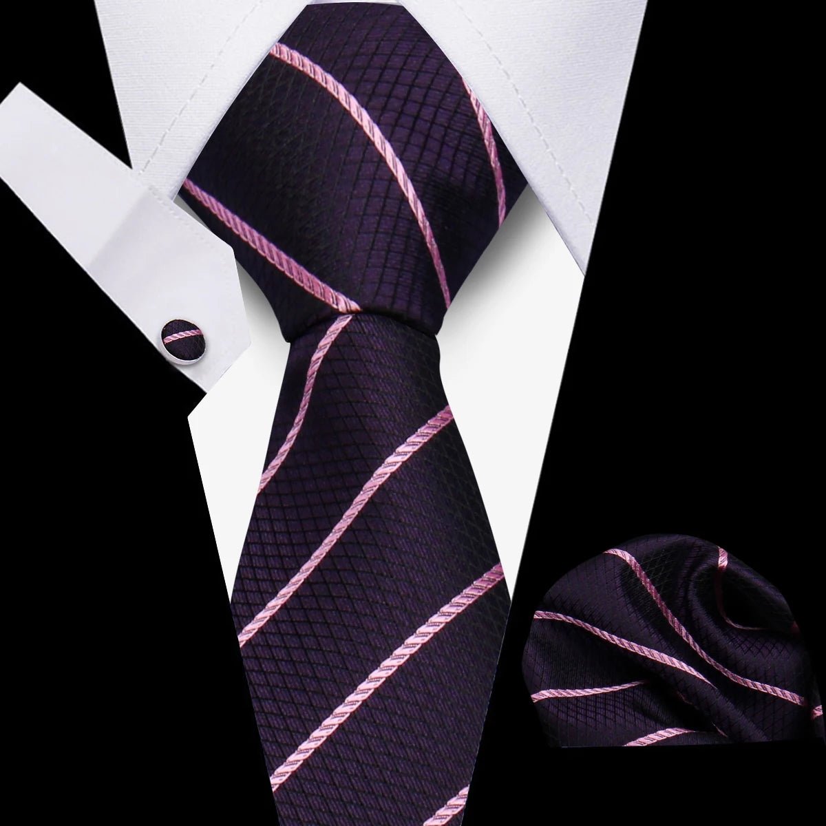 Men’s 3 - Piece Plaid Tie Set with Cufflinks & Hanky - The Crew