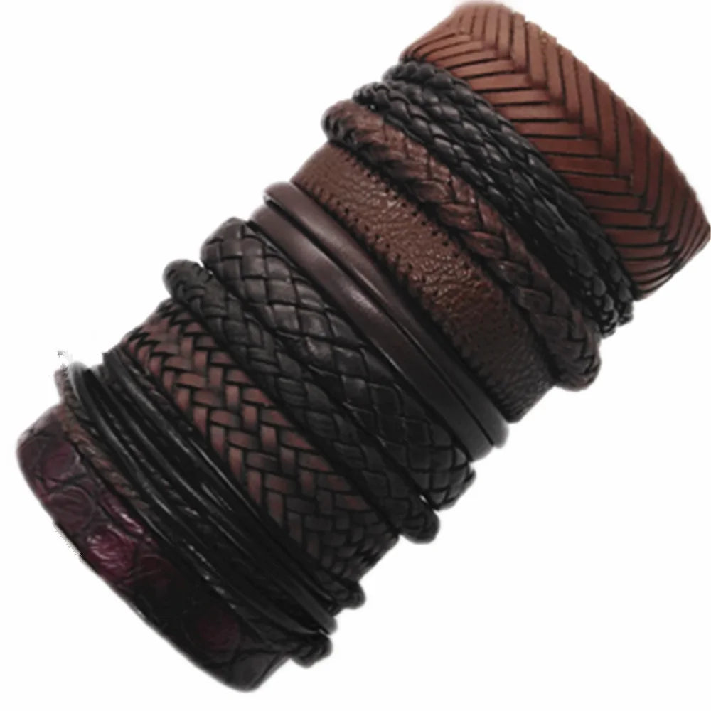 Brown leather braided bracelet stack – The Crew