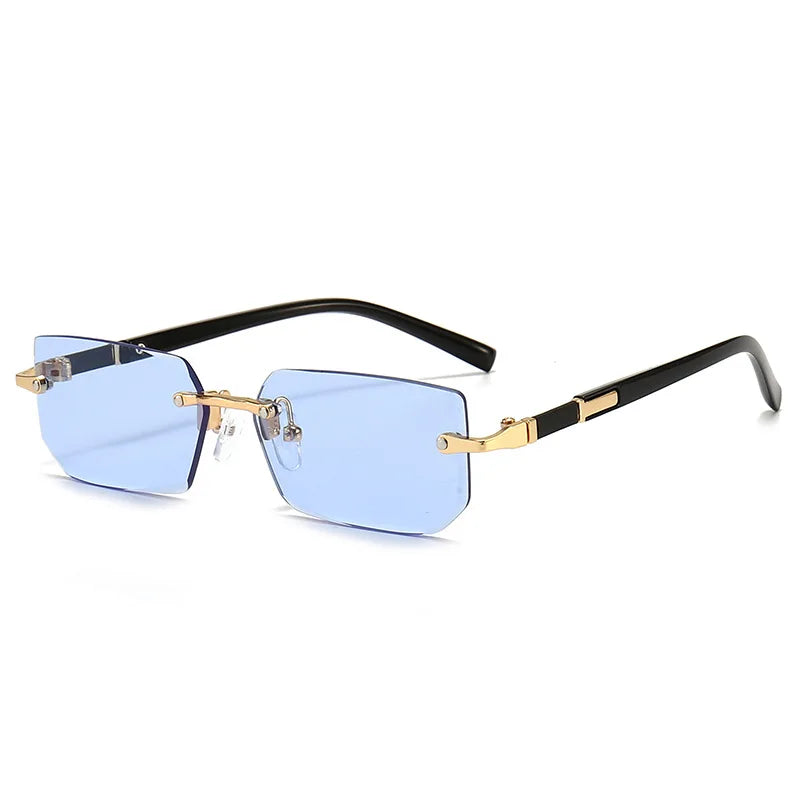Men’s Rimless Square Sunglasses Light Blue Lens – The Crew