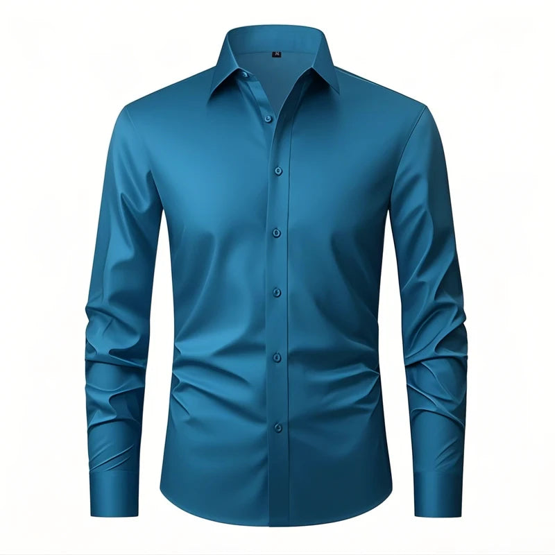 Teal blue slim fit men dress shirt long sleeve – The Crew