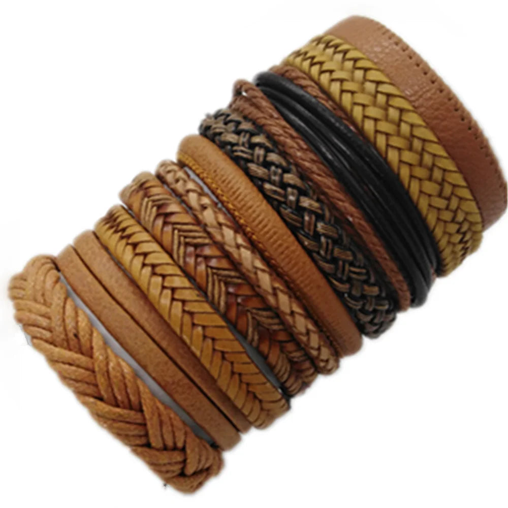 Set of 10 Leather Bracelets – Stylish & Versatile – The Crew