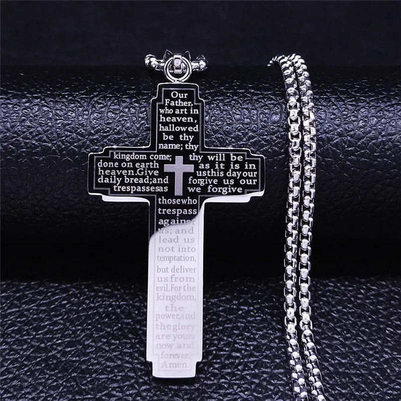 Stainless steel cross necklace with chain detail – The Crew