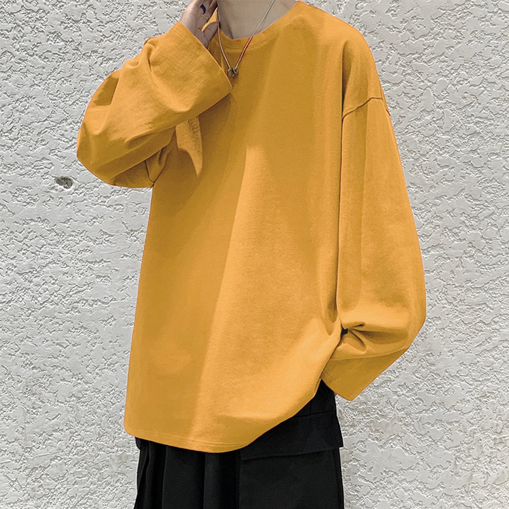 Mustard oversized cotton long sleeve t-shirt urban look – The Crew