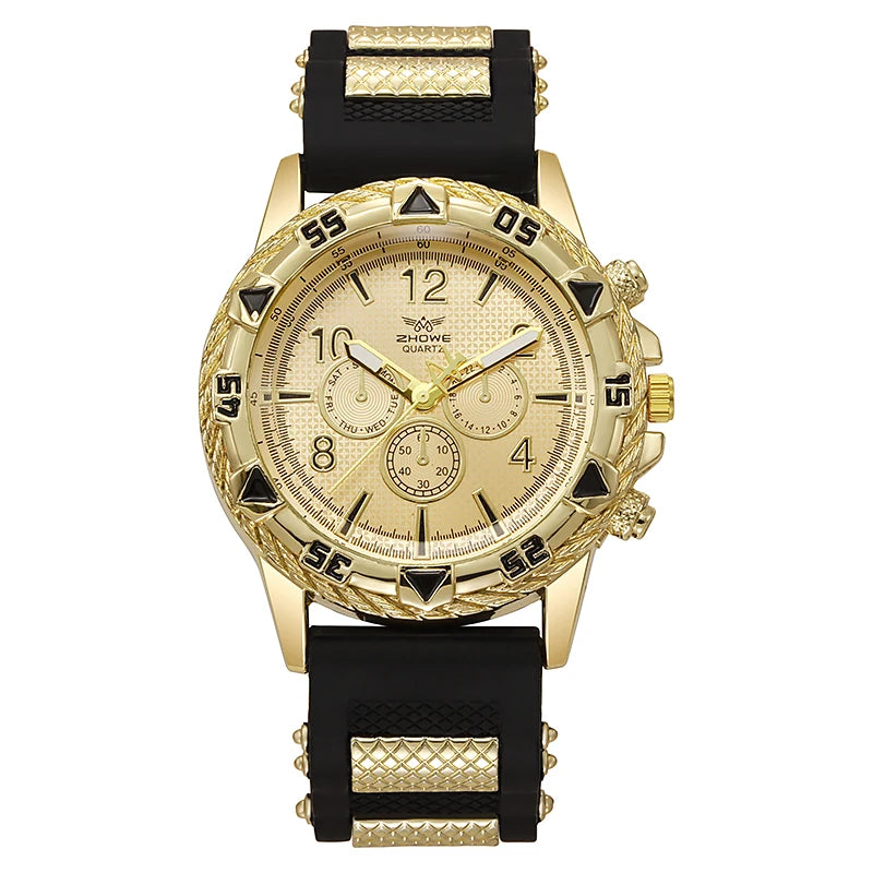 HZM012 Silicone Casual Sport Watch Gold Dial Front – The Crew