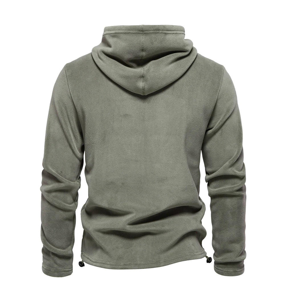 Olive green fleece hoodie back view men – The Crew