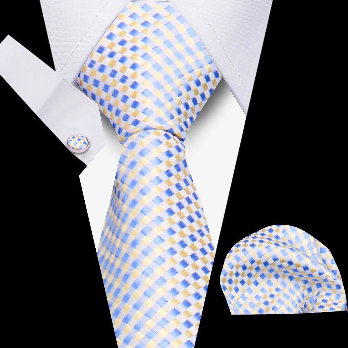 Men’s 3 - Piece Plaid Tie Set with Cufflinks & Hanky - The Crew