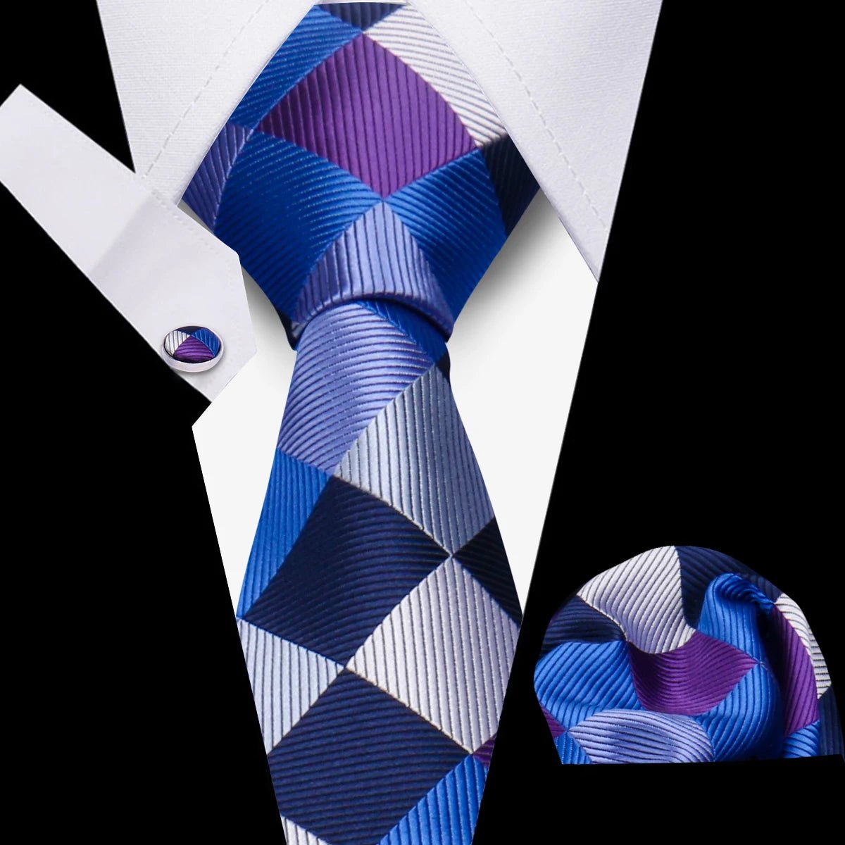 Men’s 3 - Piece Plaid Tie Set with Cufflinks & Hanky - The Crew