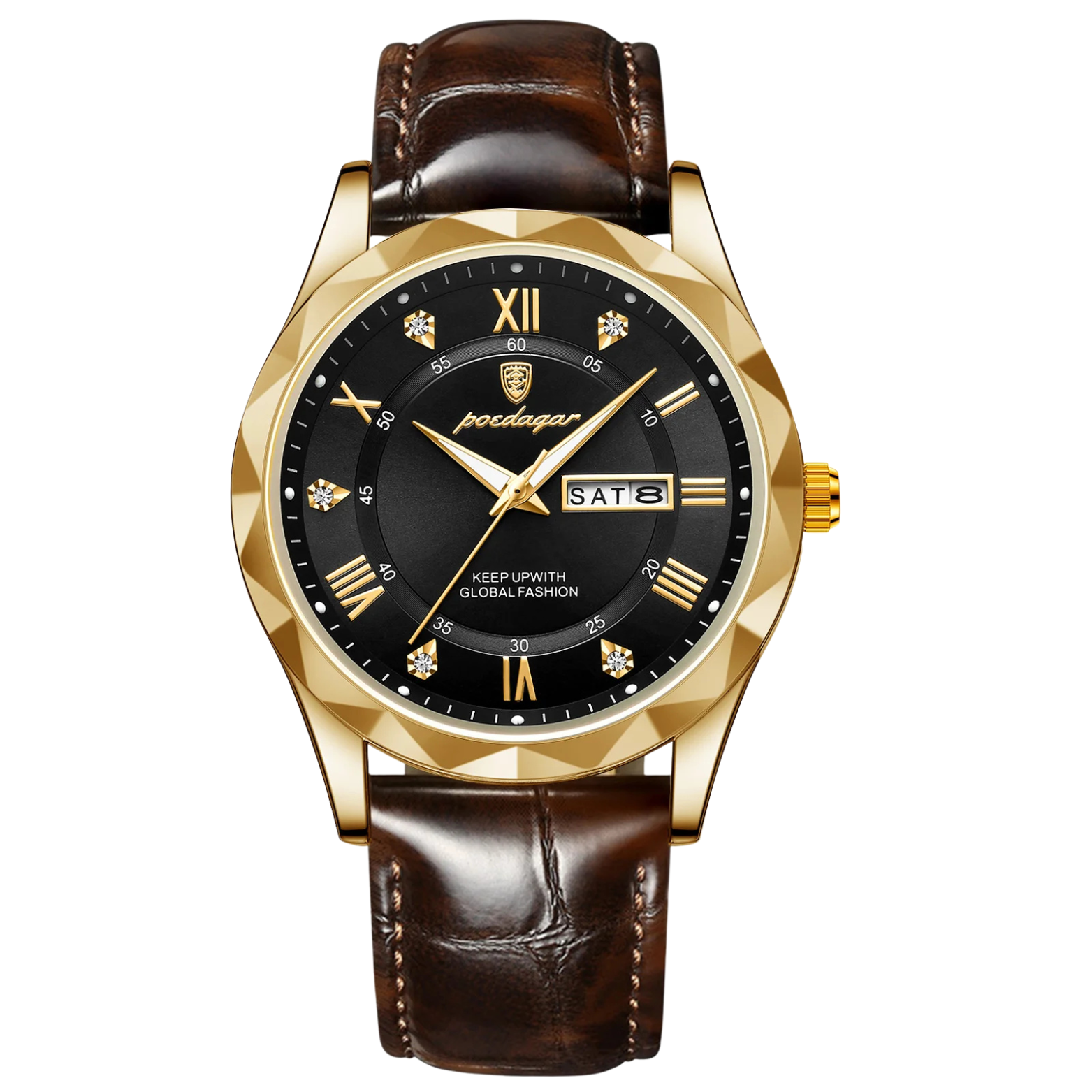 POEDAGAR 615 Luxury Executive Watch Black Dial Brown Leather – The Crew
