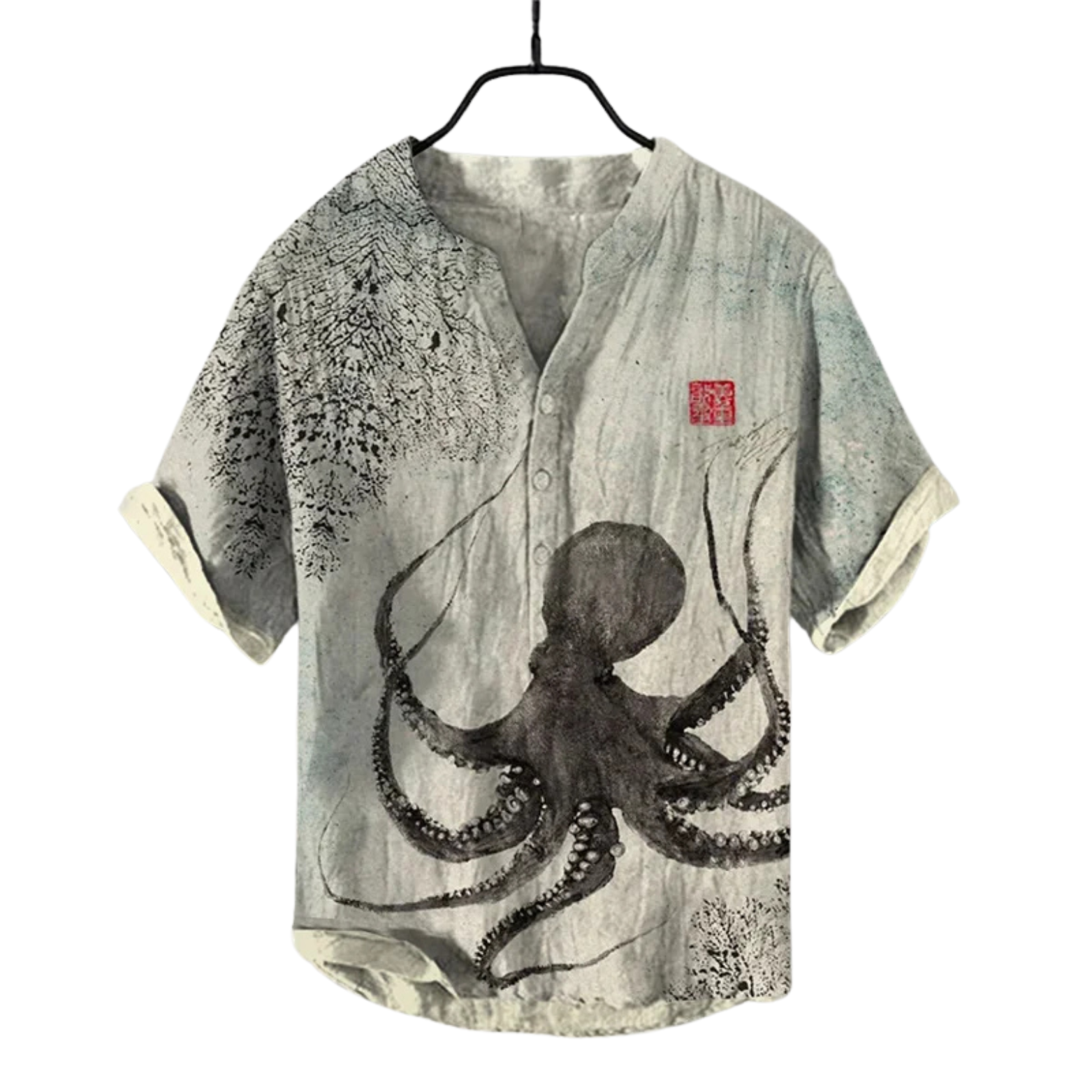 Beige 3D Print Linen Shirt – The Crew