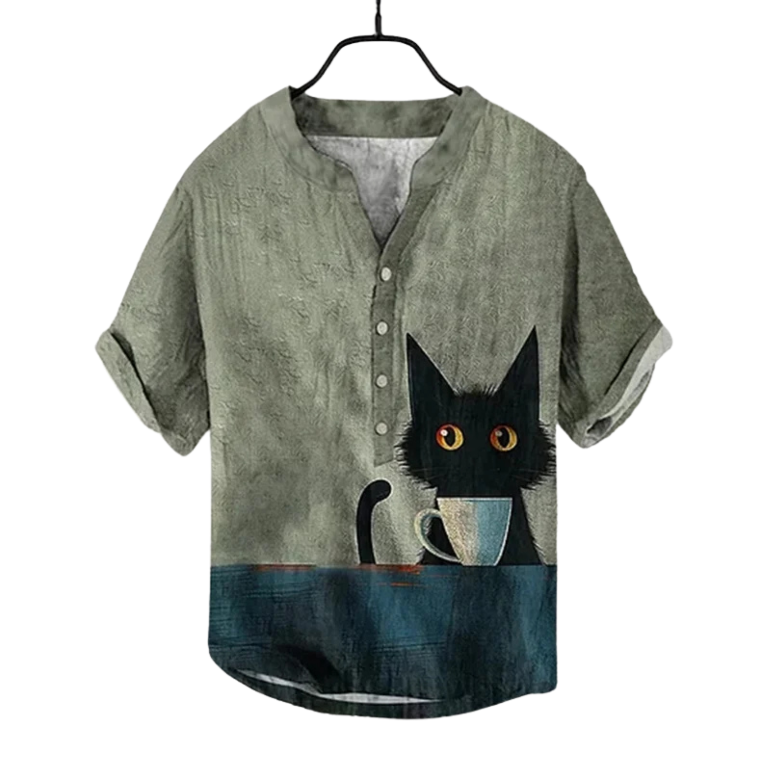 Green Men’s 3D Print Linen Shirt Cat Design – The Crew