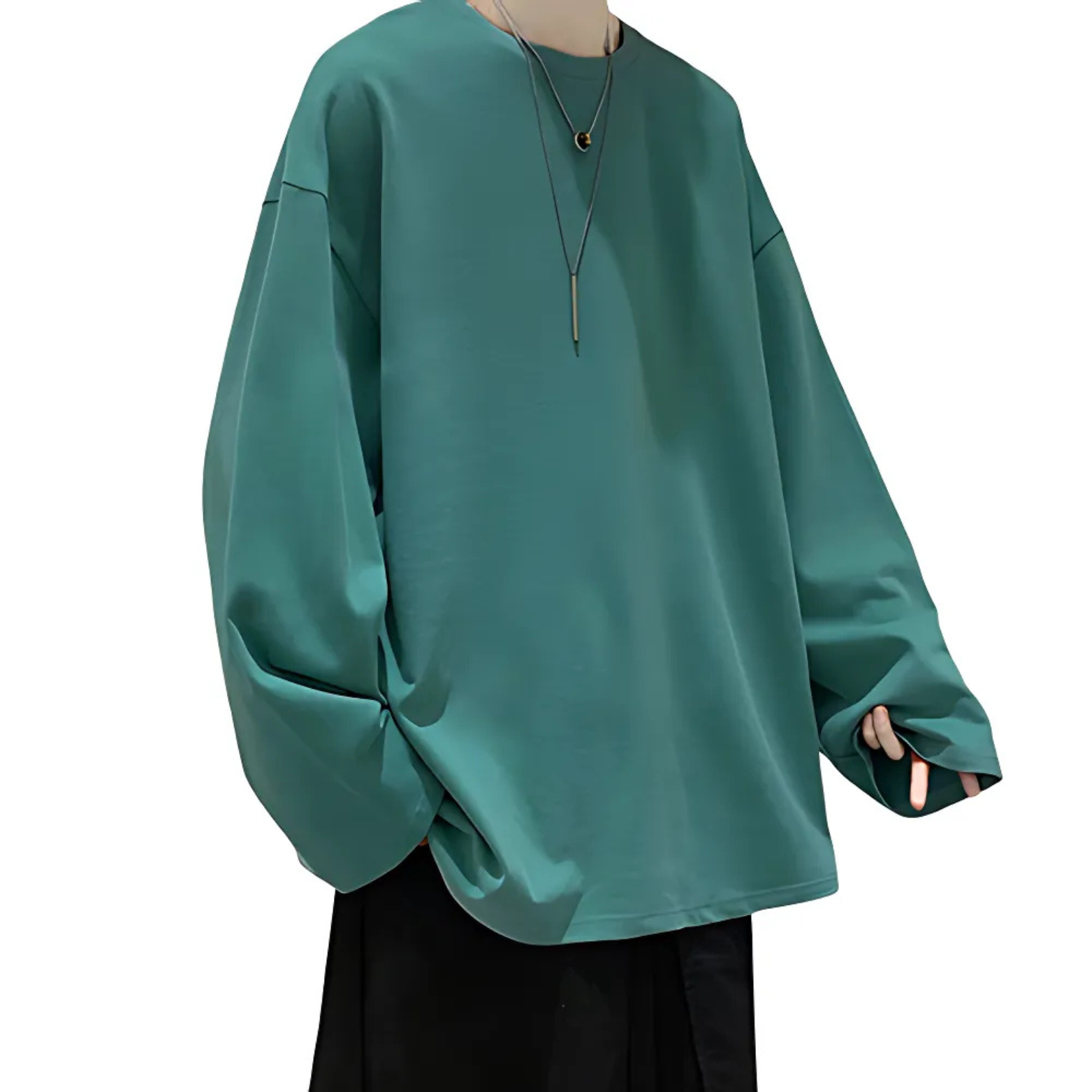 Green oversized cotton long sleeve t-shirt lifestyle – The Crew