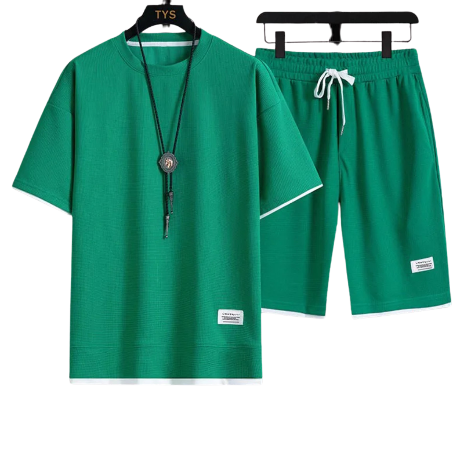 Men summer waffle set green casual look – The Crew