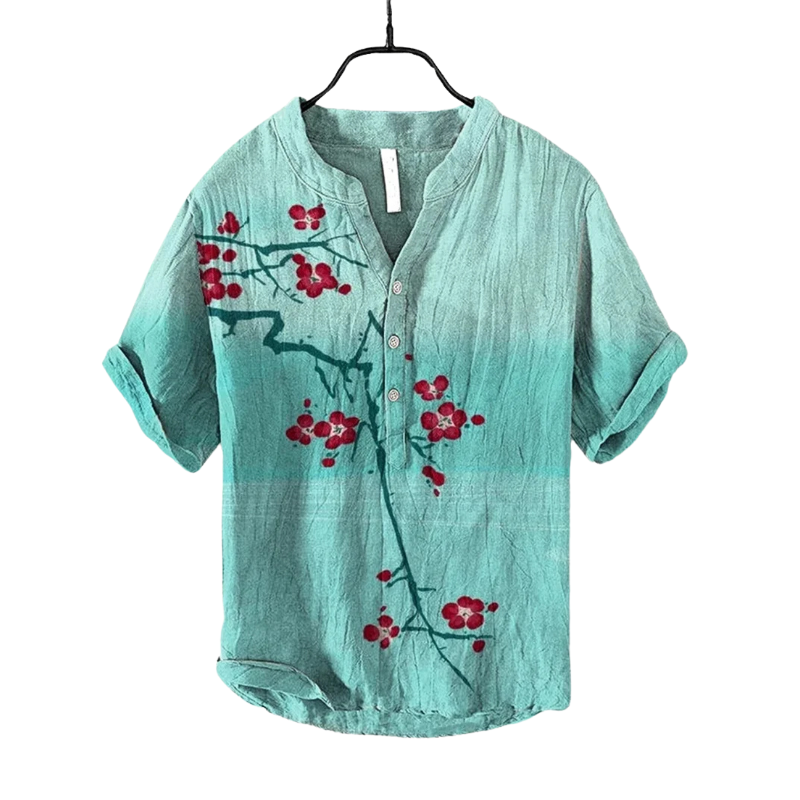 Turquoise Men’s 3D Print Linen Shirt Floral – The Crew