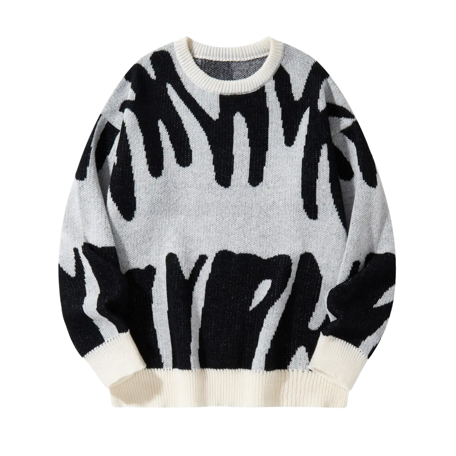 Black White Jacquard Knit Sweater Casual Style – The Crew