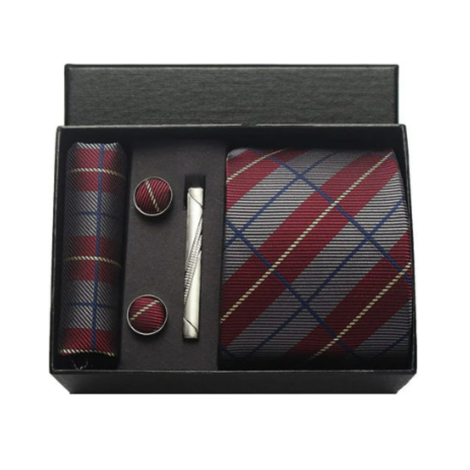 Burgundy checkered silk tie luxury set – The Crew