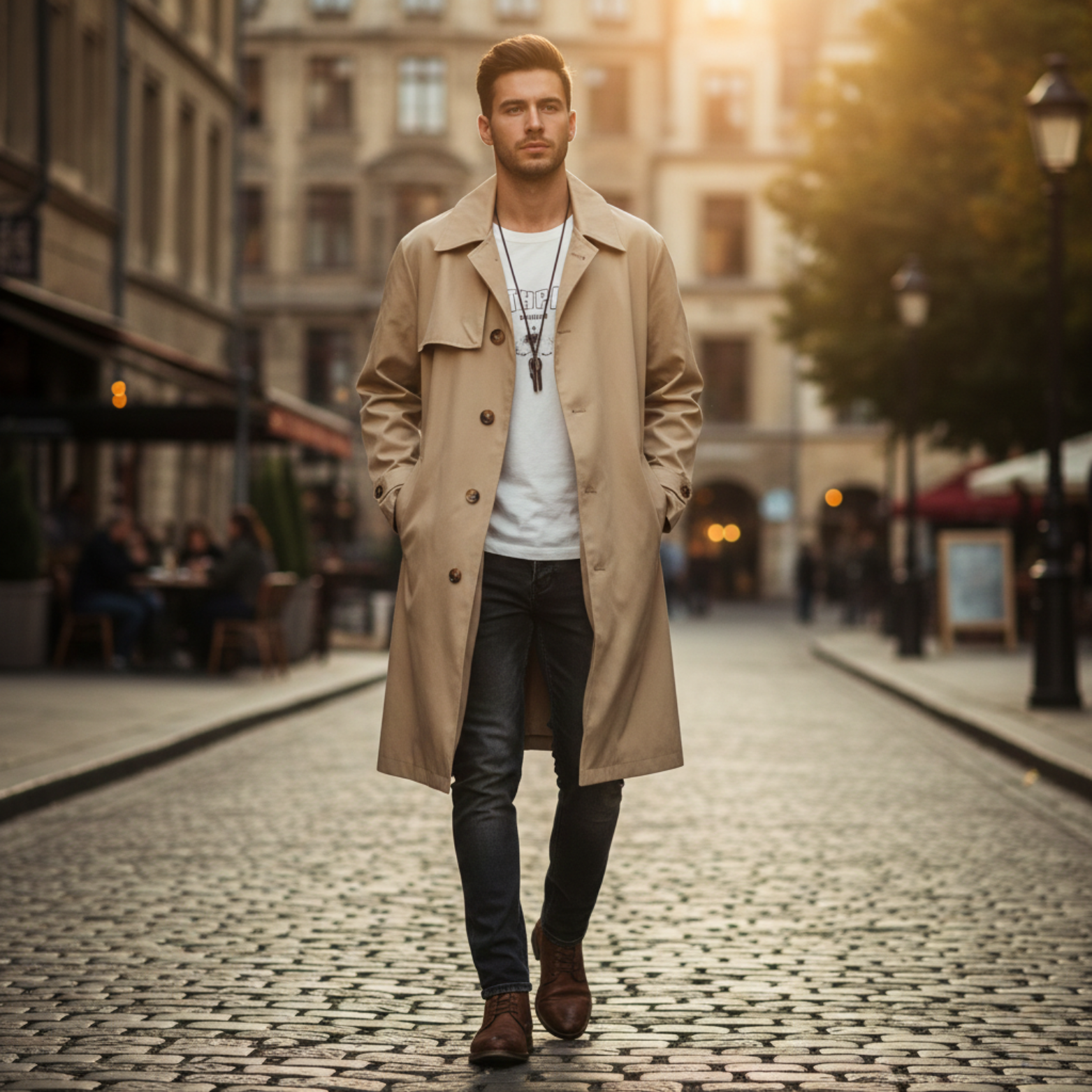 Men oversized trench coat street photography look – The Crew