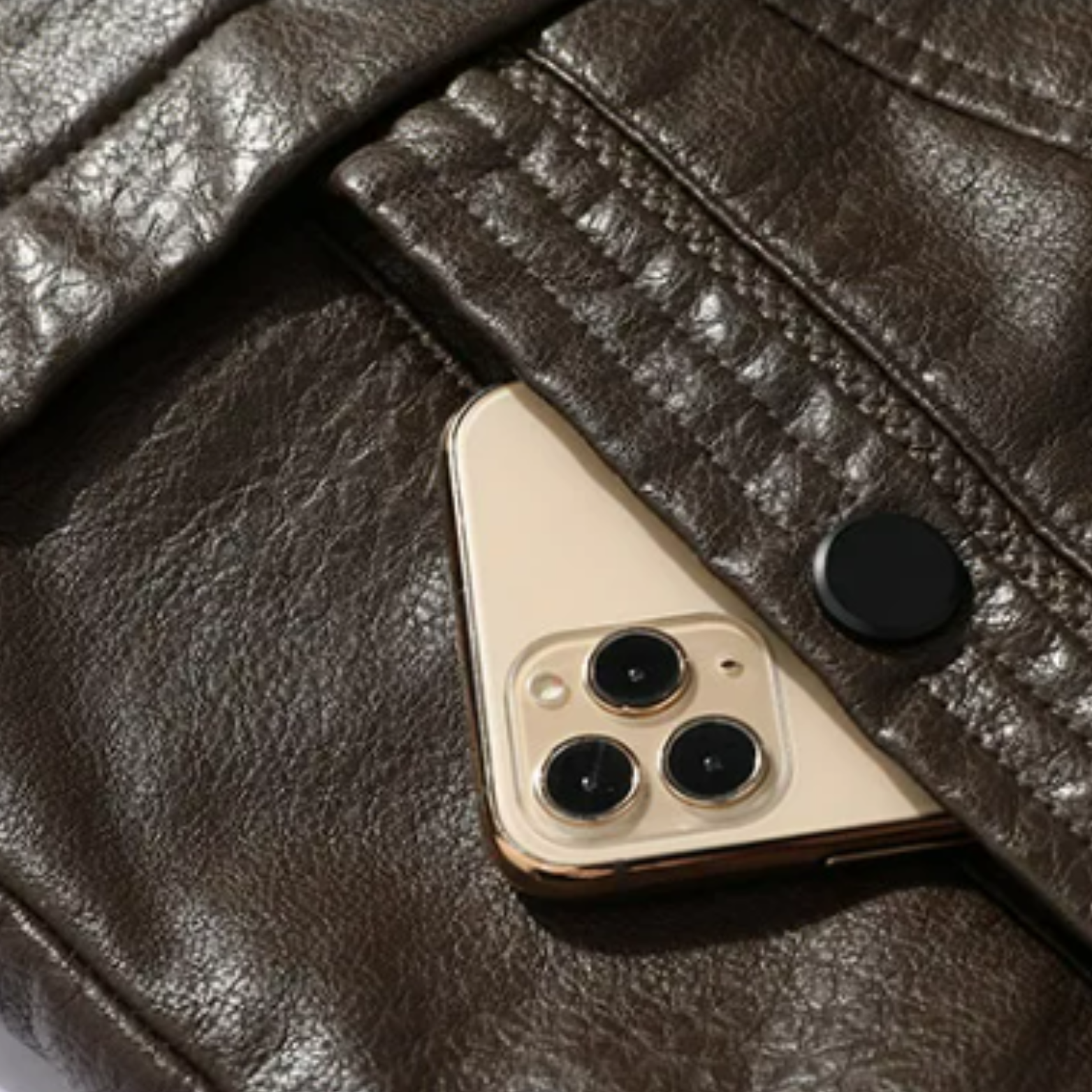 Men’s Faux Leather Jacket Pocket With Phone – The Crew