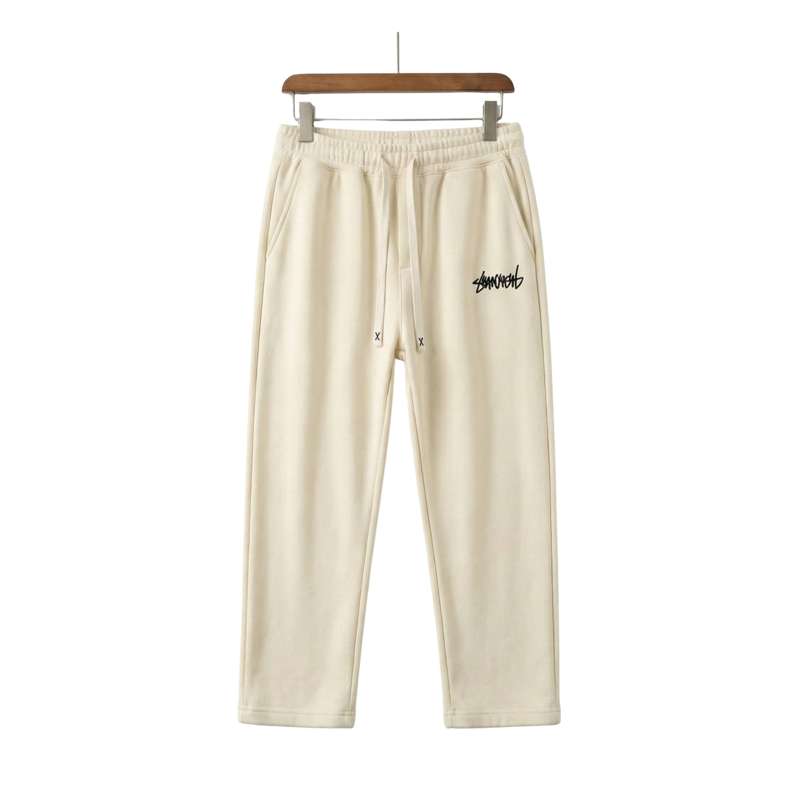 Men baggy jogger pants beige elastic waist – The Crew