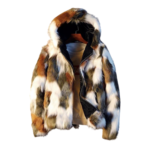 Hooded faux fox fur coat front view men – The Crew