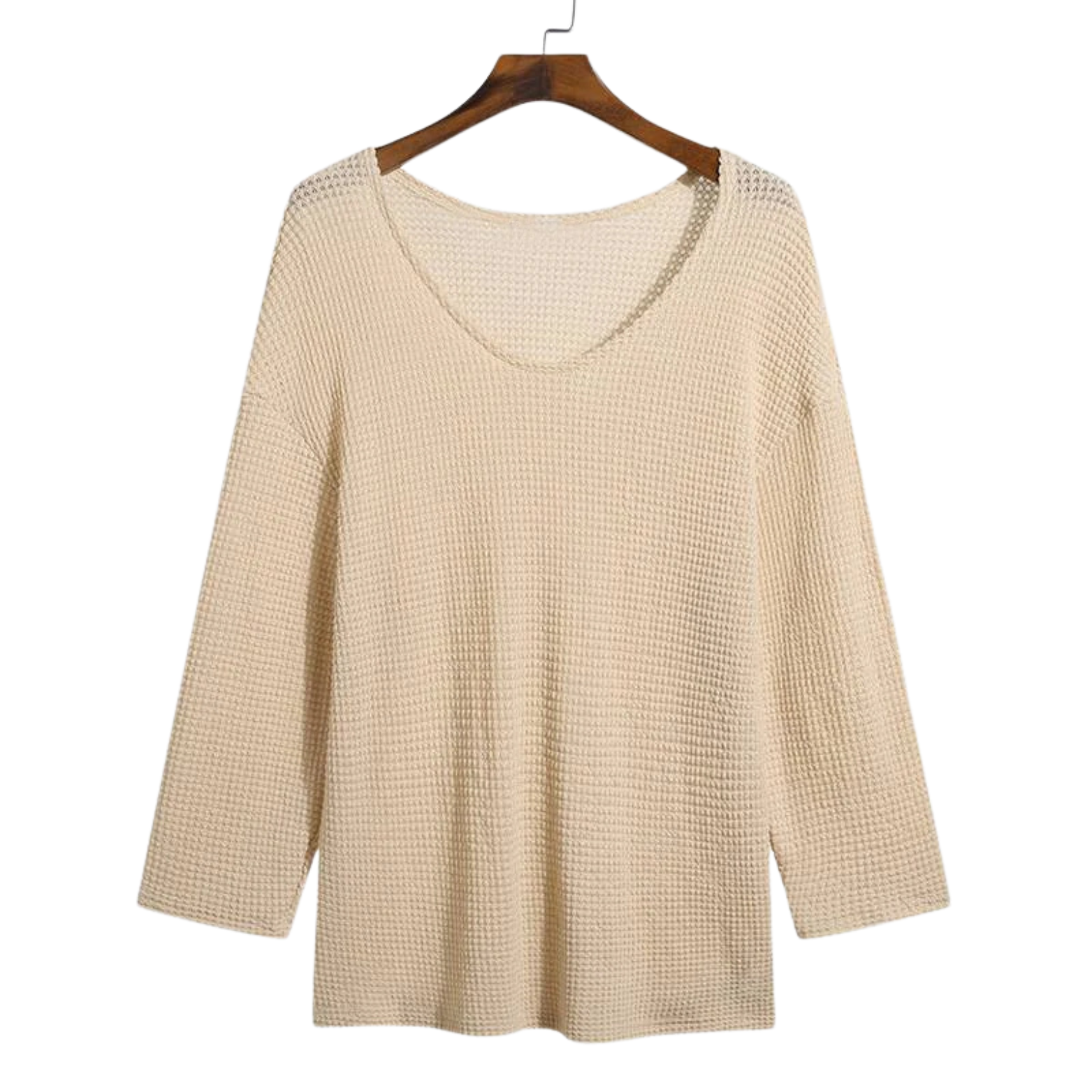 Beige Men’s V-Neck Knit Long Sleeve Shirt – The Crew