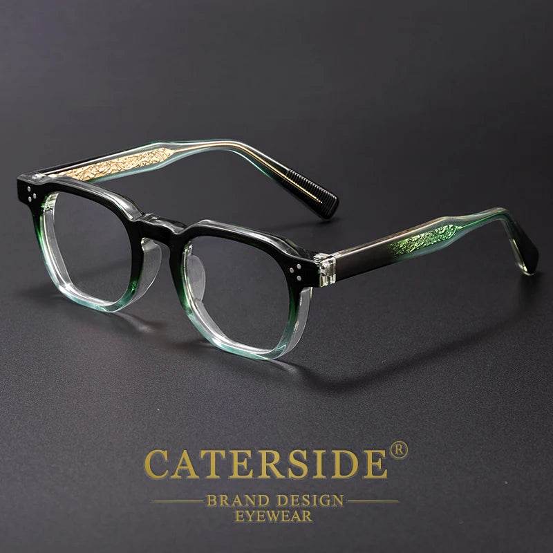 Modern Caterside eyeglasses featuring a dark green-to-clear gradient frame on a dark grey background.