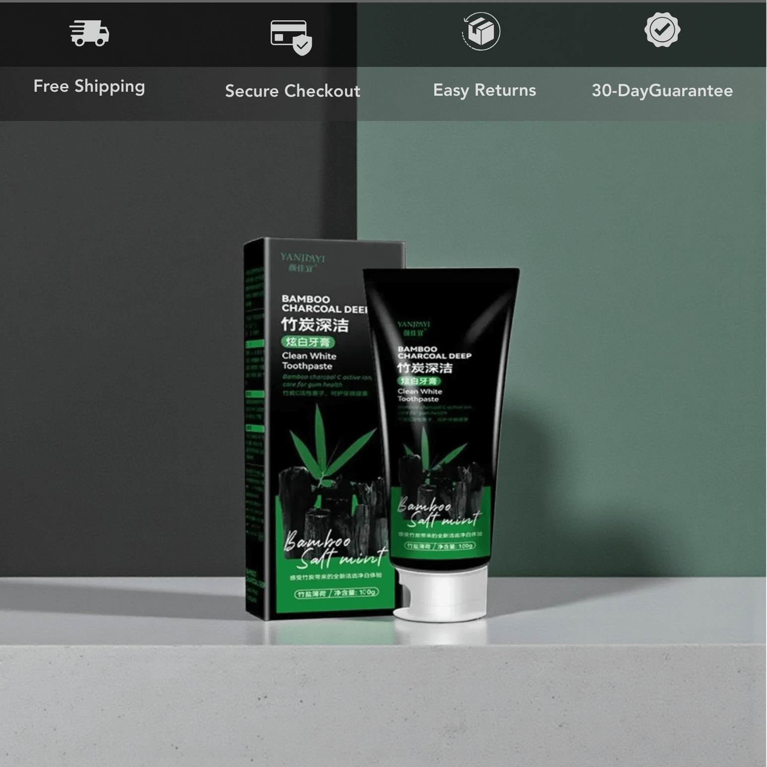 Bamboo Charcoal Black Toothpaste Deep Clean Mint 100g - The Crew