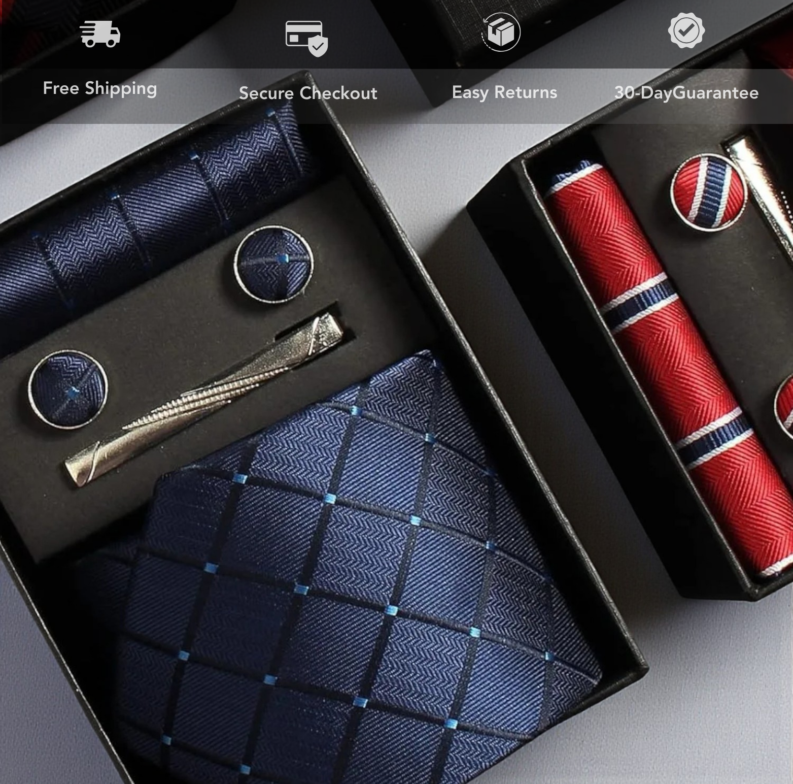 Men’s luxury necktie gift set blue and red accents – The Crew