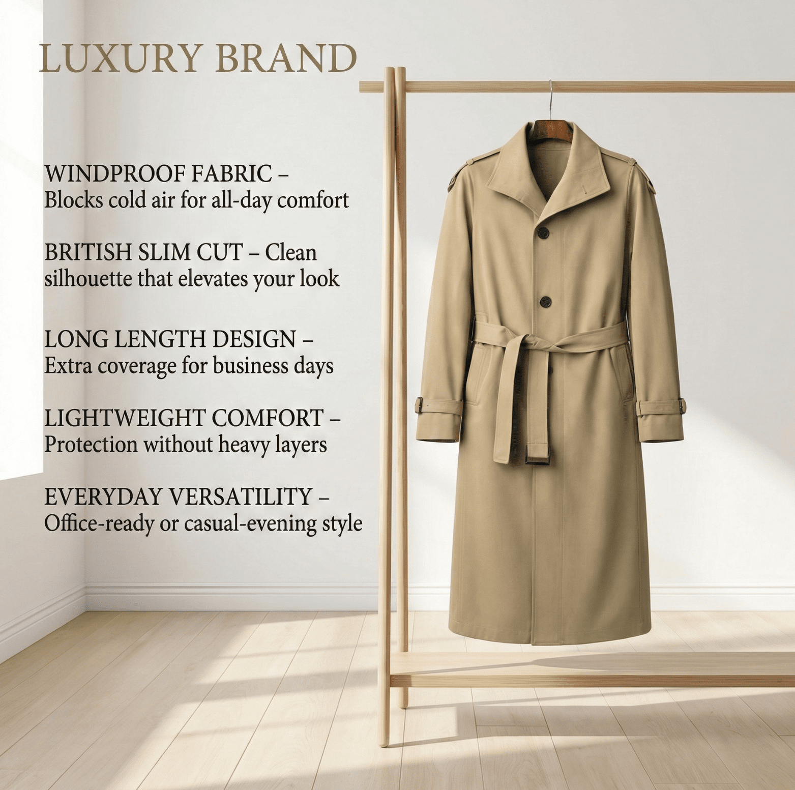 Men’s British Style Windbreaker Long Business Casual Coat - The Crew