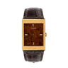 CILOA rectangular gold watch featuring a textured case edge, brown dial, and dark brown crocodile-embossed leather strap on a white background.